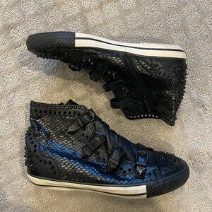⭐️RARE⭐️ Ash Viking Studded Black Leather Buckles Women’s High Top‎ Sneakers, 41